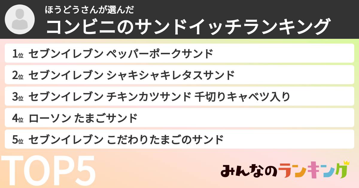 ほうどうさんさんの「コンビニのサンドイッチランキング」