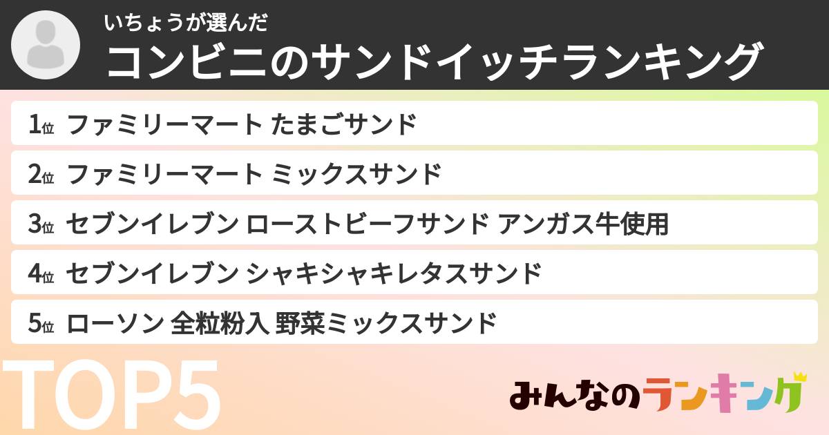 いちょうさんの「コンビニのサンドイッチランキング」