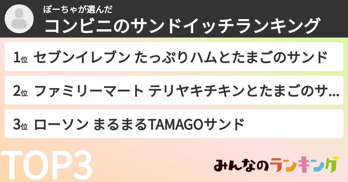 ぽーちゃさんの「コンビニのサンドイッチランキング」