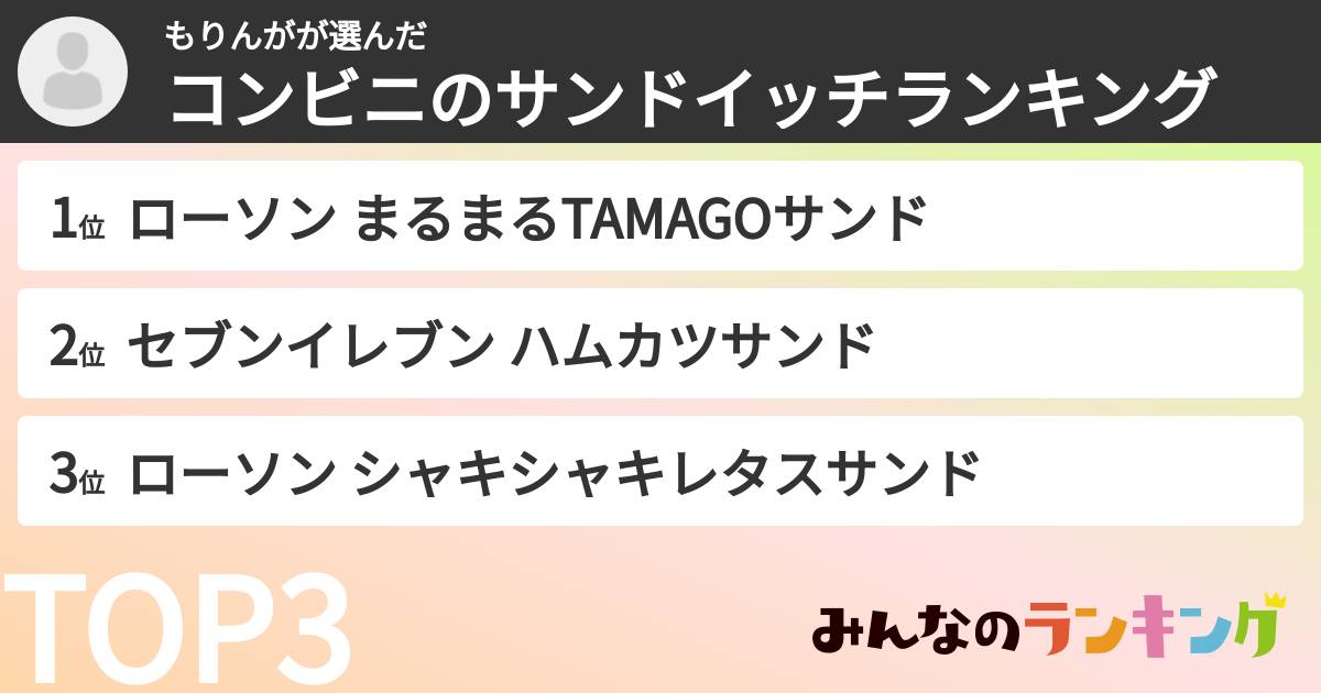 もりんがさんの「コンビニのサンドイッチランキング」