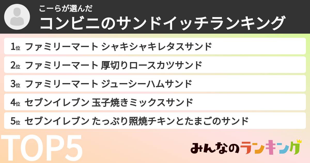 こーらさんの「コンビニのサンドイッチランキング」