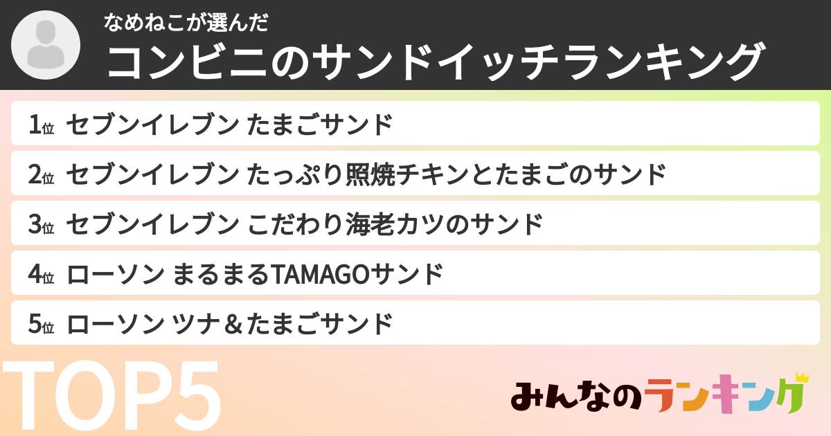 なめねこさんの「コンビニのサンドイッチランキング」