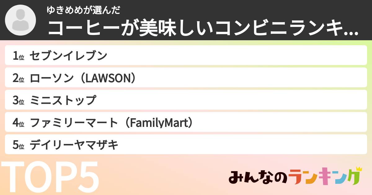 ゆきめめさんの「コーヒーが美味しいコンビニランキング」