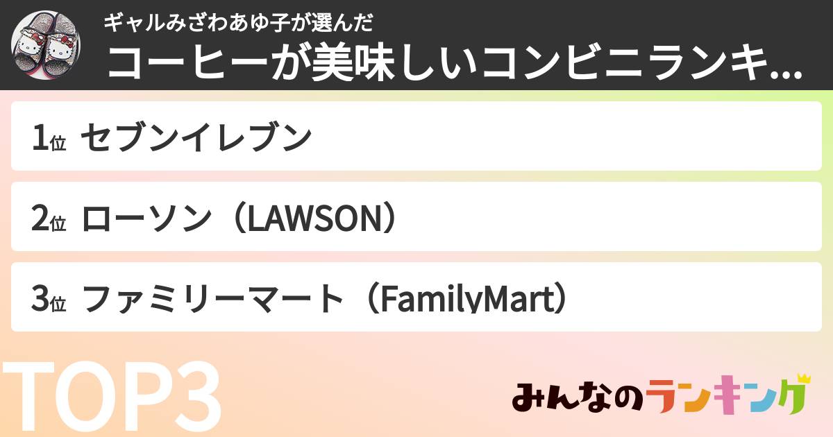 ギャルみざわあゆ子さんの「コーヒーが美味しいコンビニランキング」