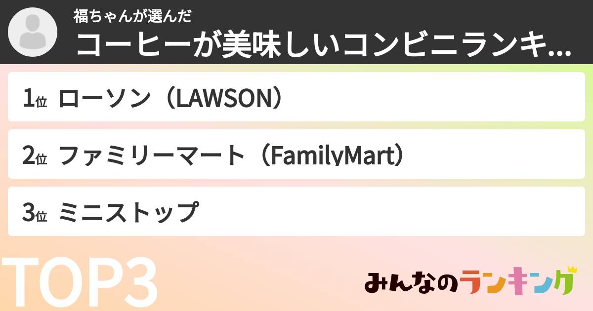 福ちゃんさんの「コーヒーが美味しいコンビニランキング」