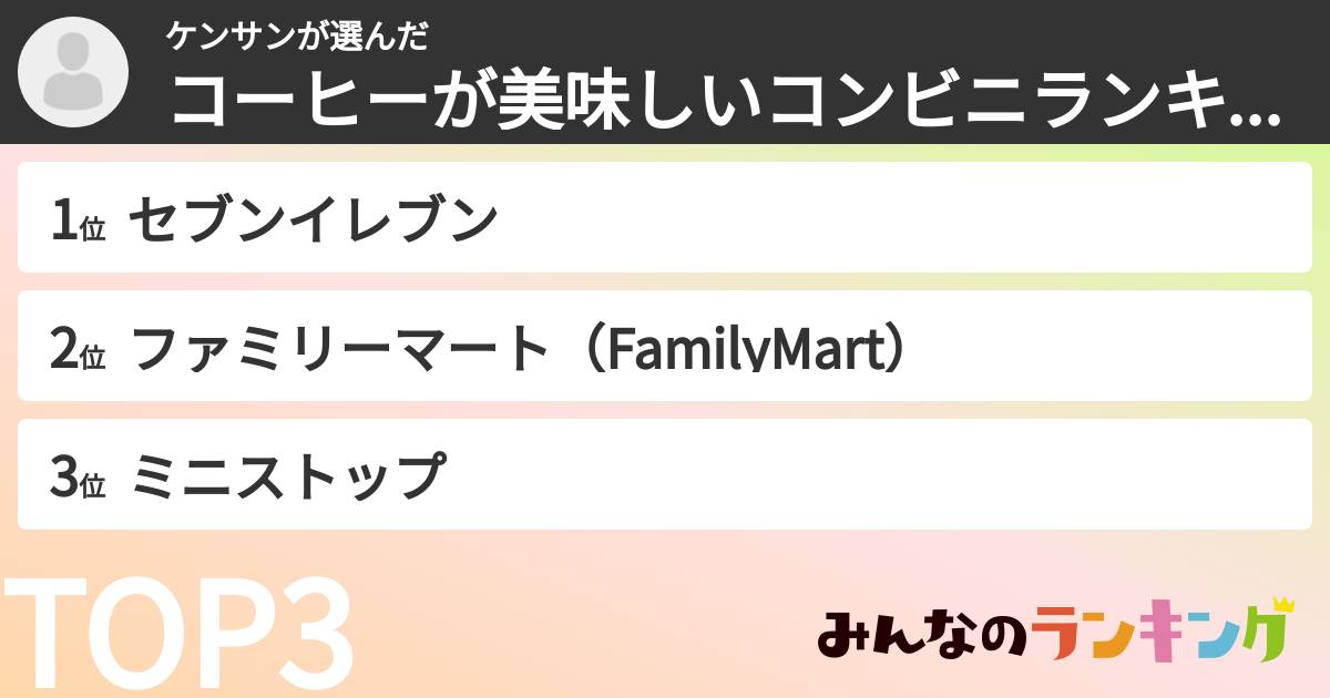 ケンサンさんの「コーヒーが美味しいコンビニランキング」