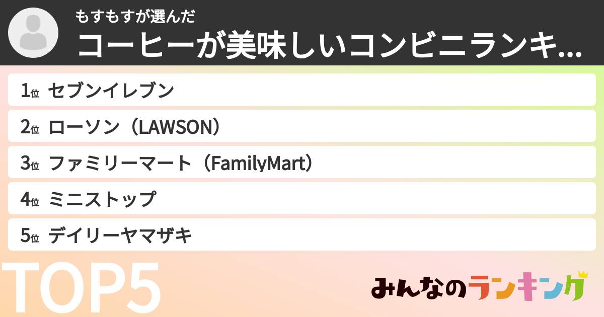 もすもすさんの「コーヒーが美味しいコンビニランキング」