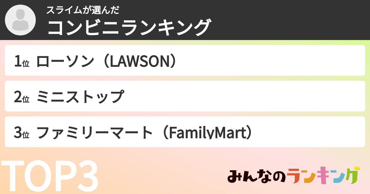 スライムさんの「コンビニランキング」