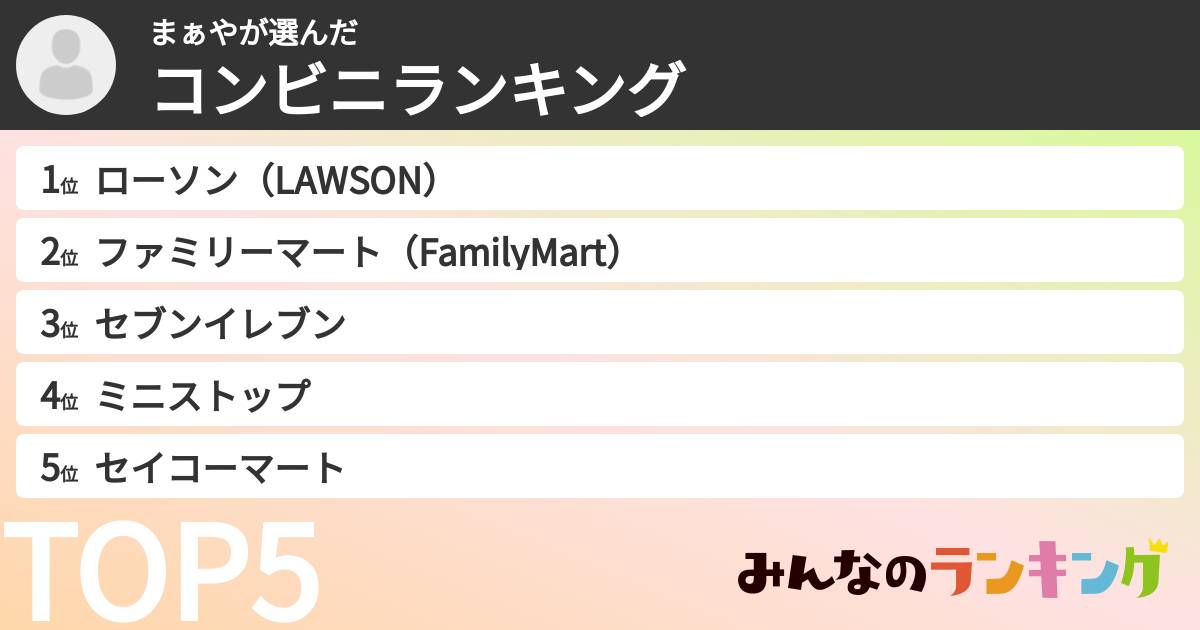 まぁやさんの「コンビニランキング」