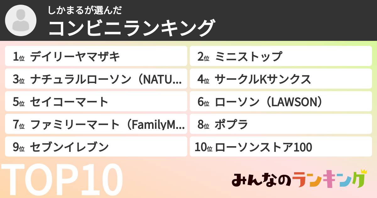 しかまるさんの「コンビニランキング」