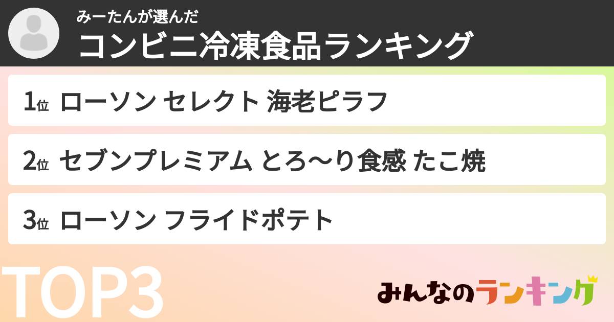 みーたんさんの「コンビニ冷凍食品ランキング」
