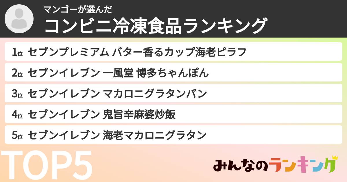マンゴーさんの「コンビニ冷凍食品ランキング」