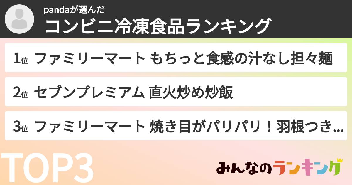 pandaさんの「コンビニ冷凍食品ランキング」