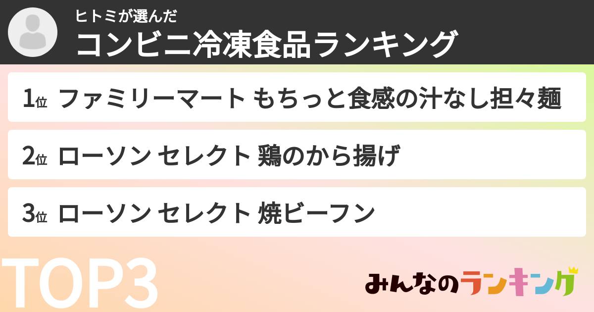ヒトミさんの「コンビニ冷凍食品ランキング」