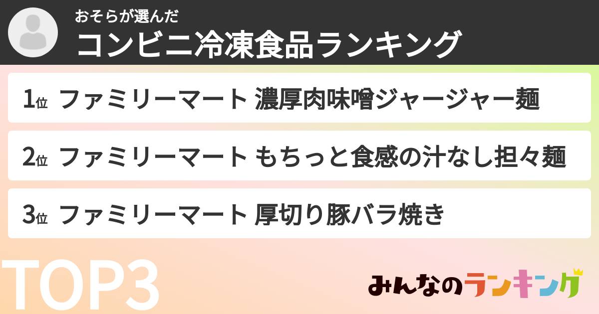 おそらさんの「コンビニ冷凍食品ランキング」
