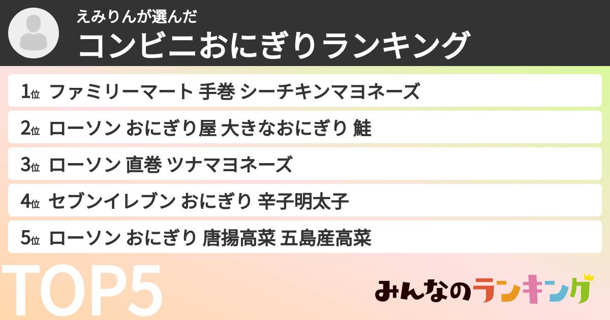 えみりんさんの「コンビニおにぎりランキング」