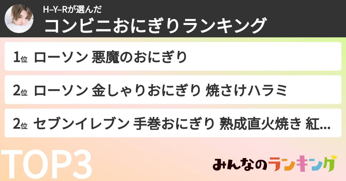 H–Y–Rさんの「コンビニおにぎりランキング」