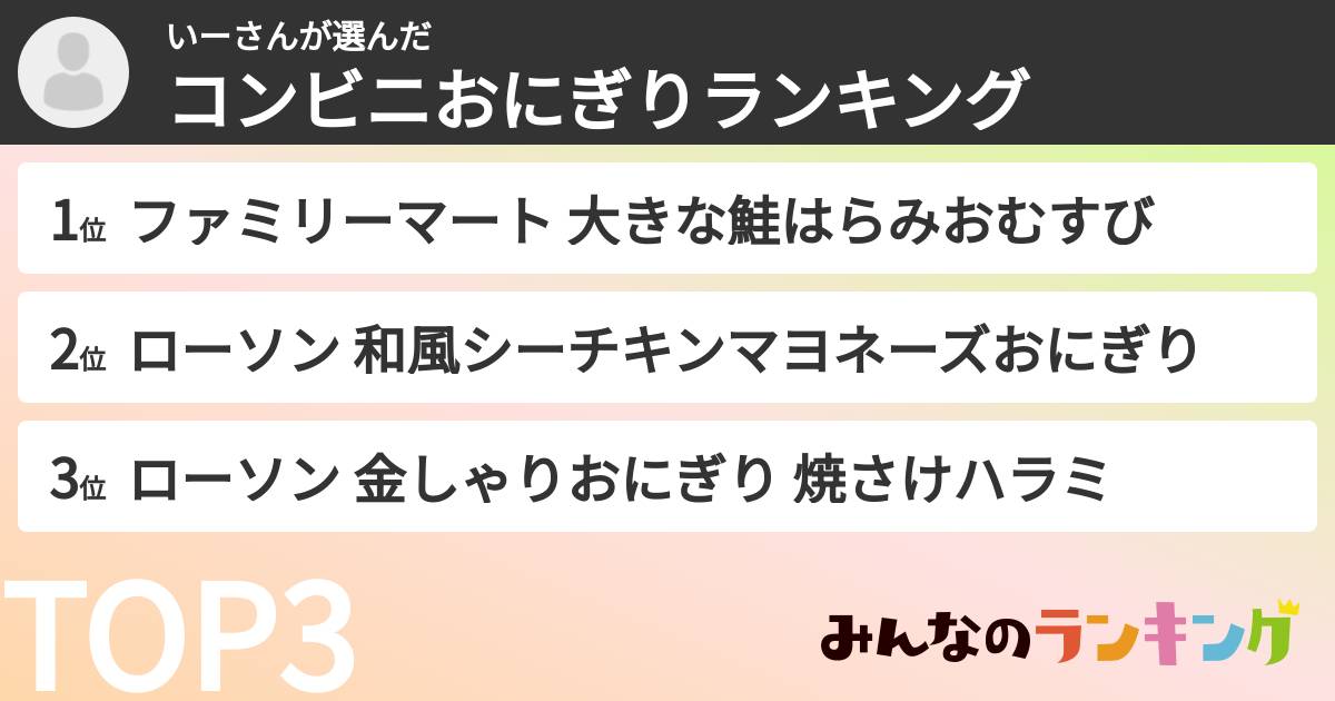 いーさんさんの「コンビニおにぎりランキング」