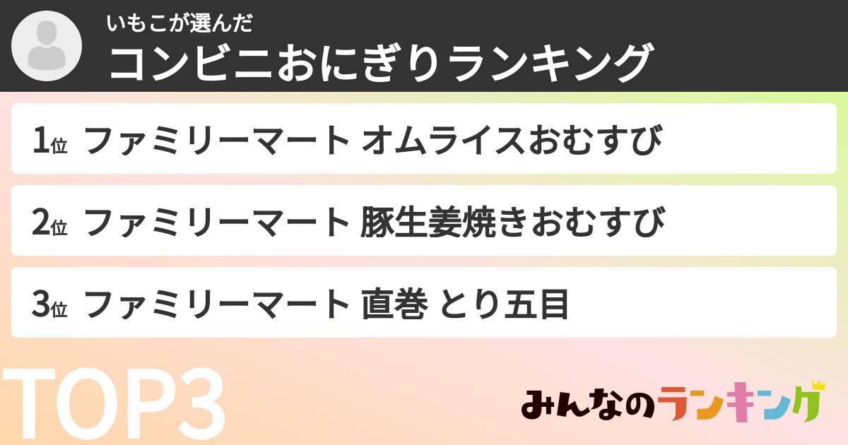 いもこさんの「コンビニおにぎりランキング」