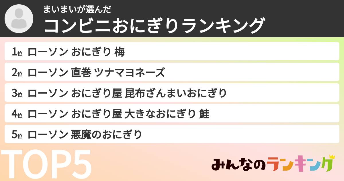 まいまいさんの「コンビニおにぎりランキング」
