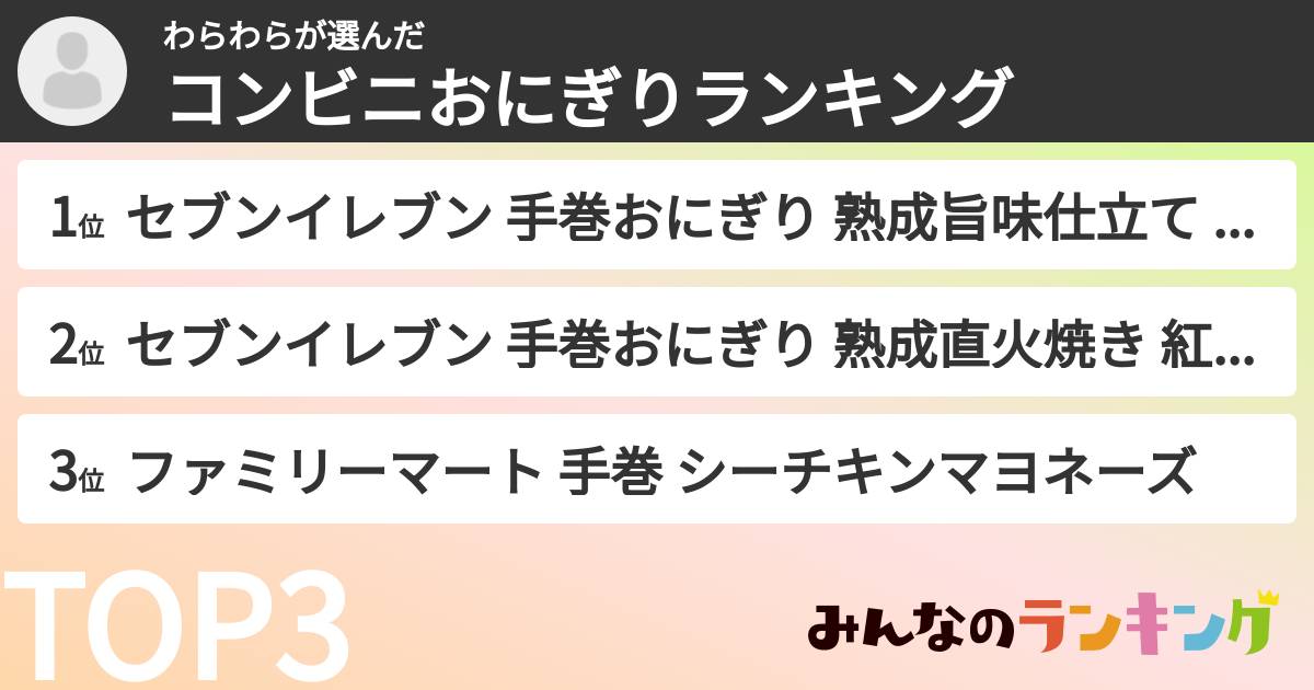 わらわらさんの「コンビニおにぎりランキング」
