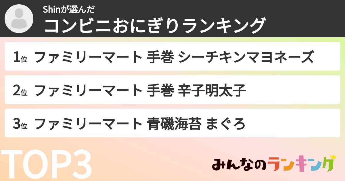 Shinさんの「コンビニおにぎりランキング」