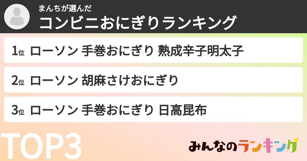 まんちさんの「コンビニおにぎりランキング」