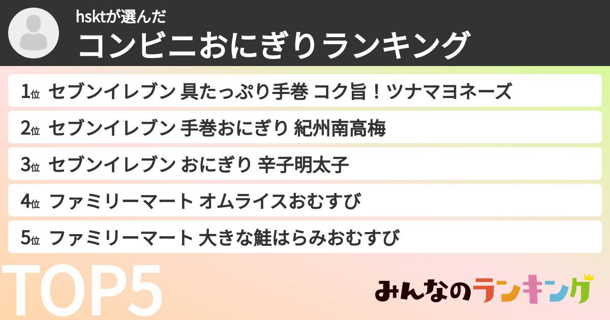 hsktさんの「コンビニおにぎりランキング」