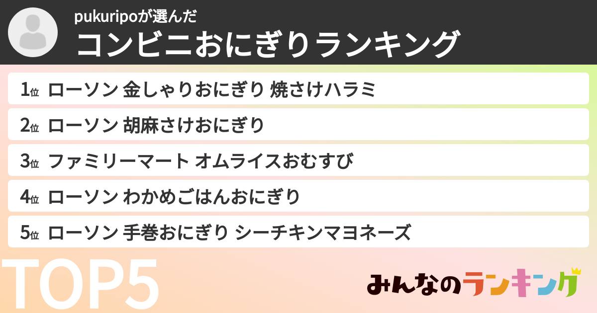 pukuripoさんの「コンビニおにぎりランキング」