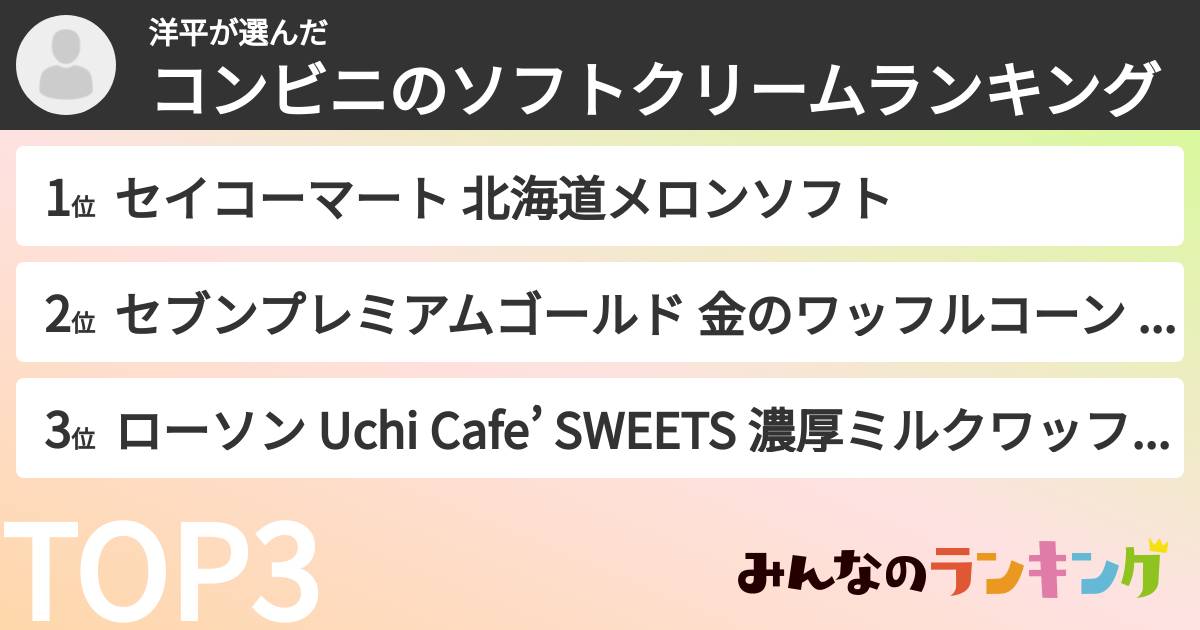 洋平さんの「コンビニのソフトクリームランキング」