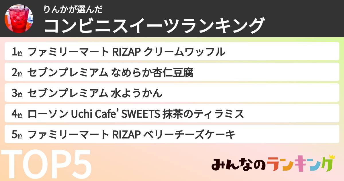 りんかさんの「コンビニスイーツランキング」