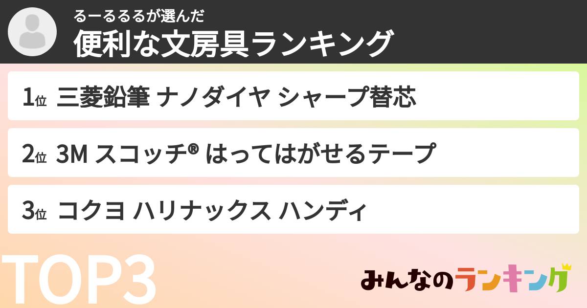るーるるるさんの「便利な文房具ランキング」