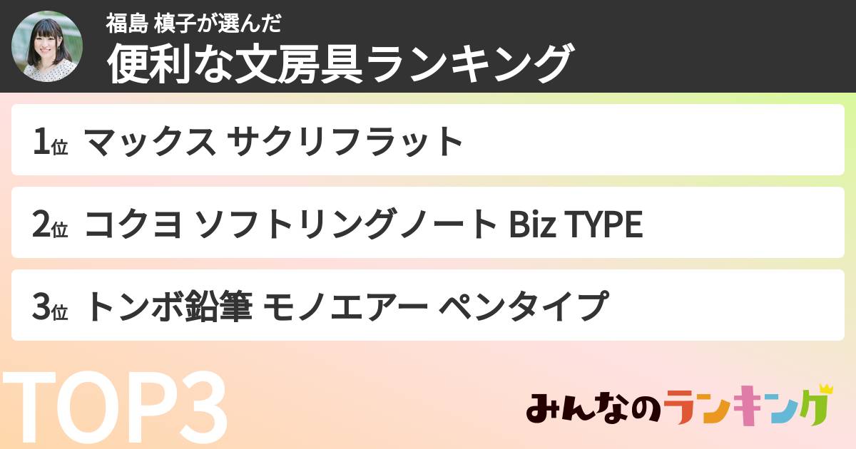 福島 槙子さんの「便利な文房具ランキング」