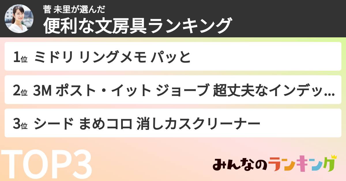 菅 未里さんの「便利な文房具ランキング」
