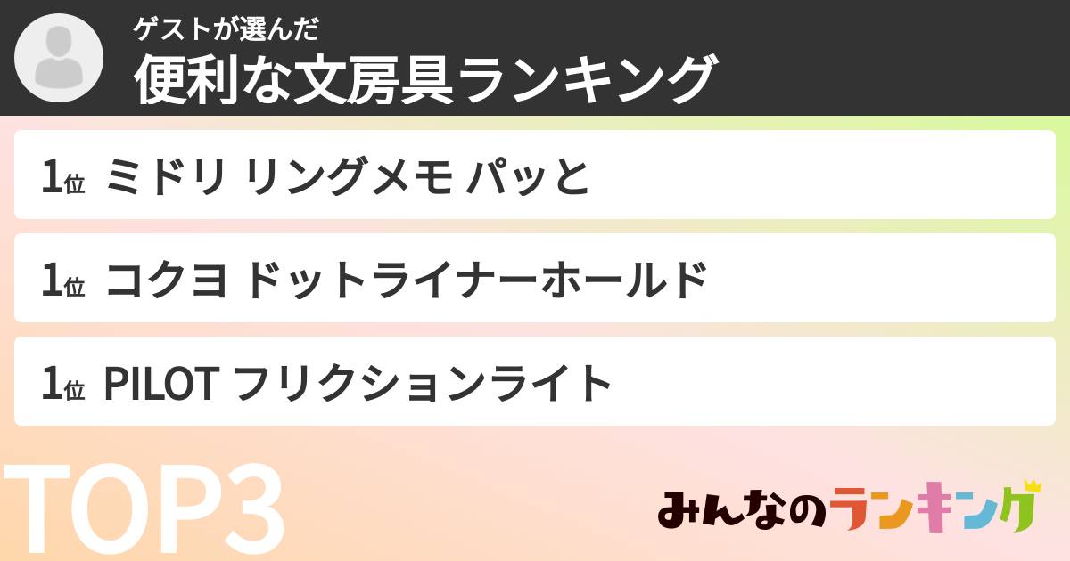 ゲストさんの「便利な文房具ランキング」
