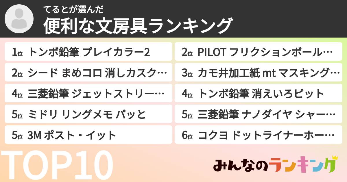 てるとさんの「便利な文房具ランキング」