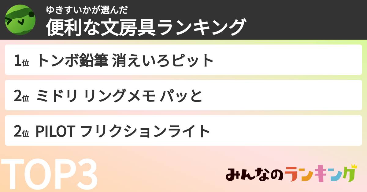 ゆきすいかさんの「便利な文房具ランキング」
