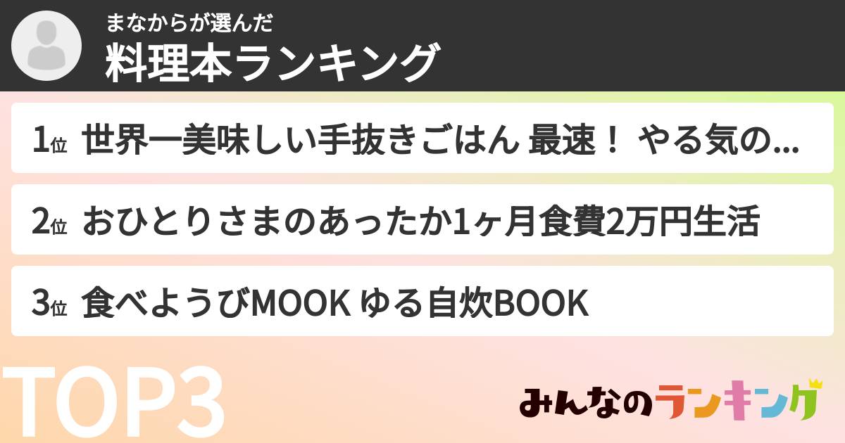 まなからさんの「料理本ランキング」