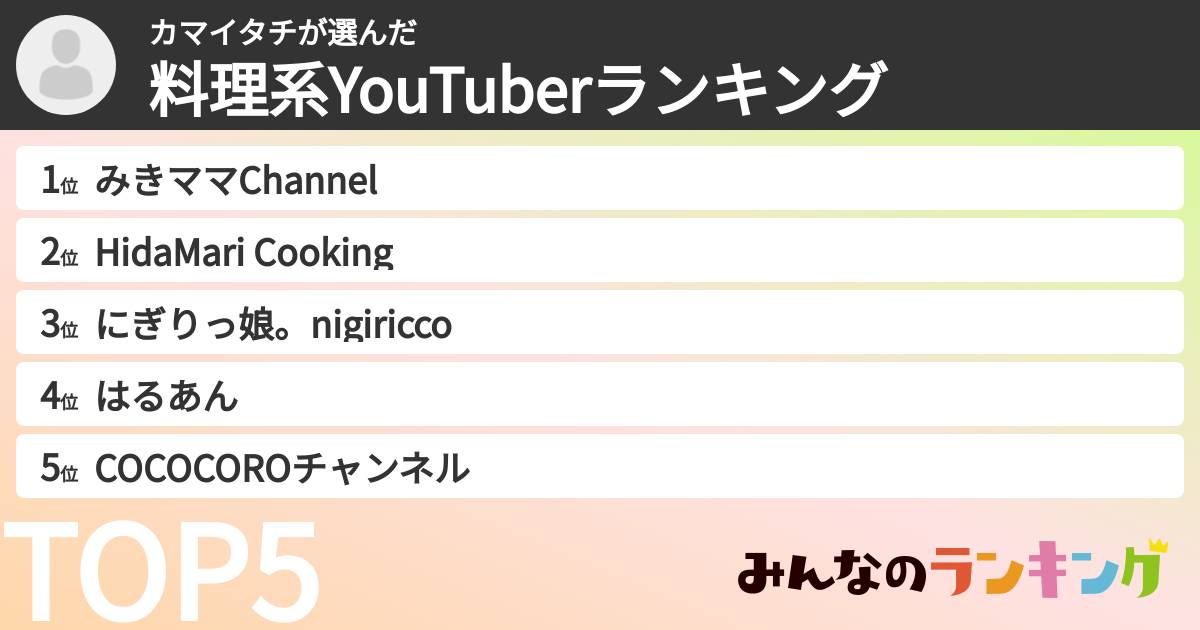 カマイタチさんの「料理系YouTuberランキング」