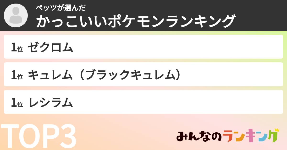 ペッツさんの「かっこいいポケモンランキング」