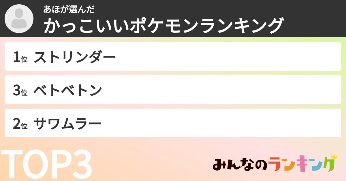 あほさんの「かっこいいポケモンランキング」