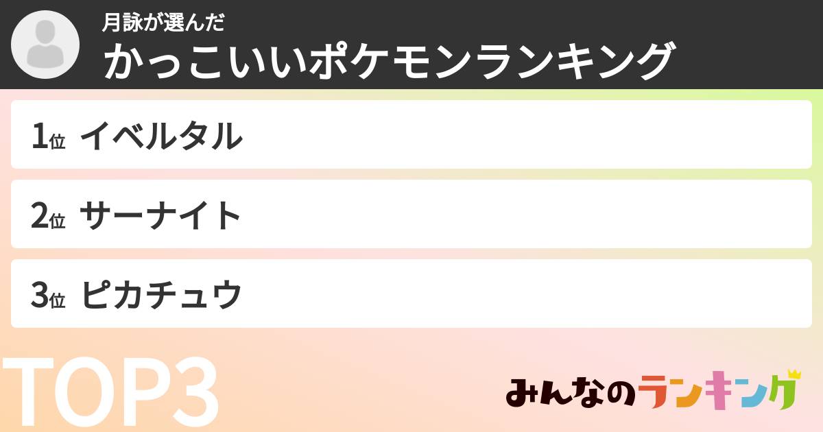 月詠さんの「かっこいいポケモンランキング」