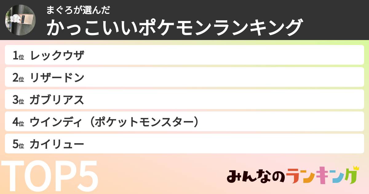 まぐろさんの「かっこいいポケモンランキング」