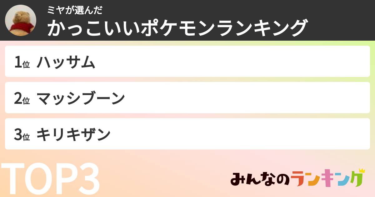 ミヤさんの「かっこいいポケモンランキング」