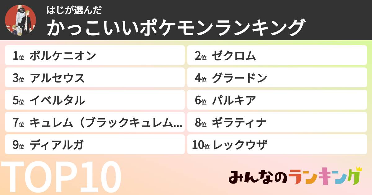 はじさんの「かっこいいポケモンランキング」