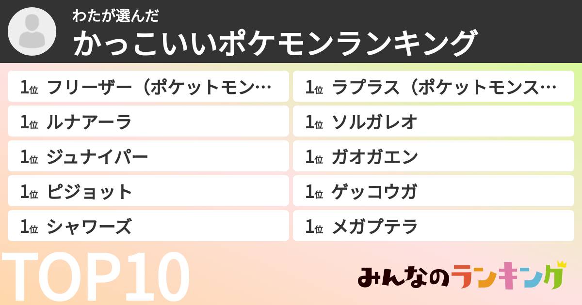 わたさんの「かっこいいポケモンランキング」