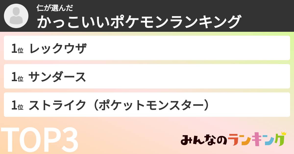 仁さんの「かっこいいポケモンランキング」