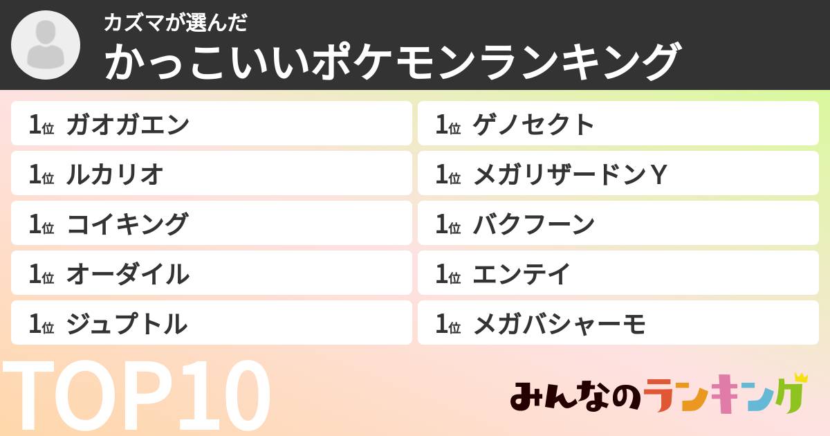 カズマさんの「かっこいいポケモンランキング」