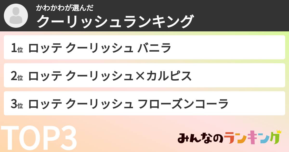 かわかわさんの「クーリッシュランキング」