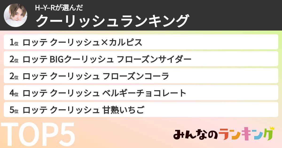 H–Y–Rさんの「クーリッシュランキング」